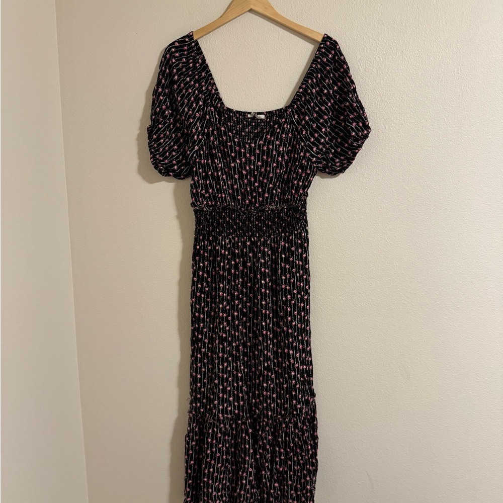 Dex Black and Pink Patterned Maxi Dress
